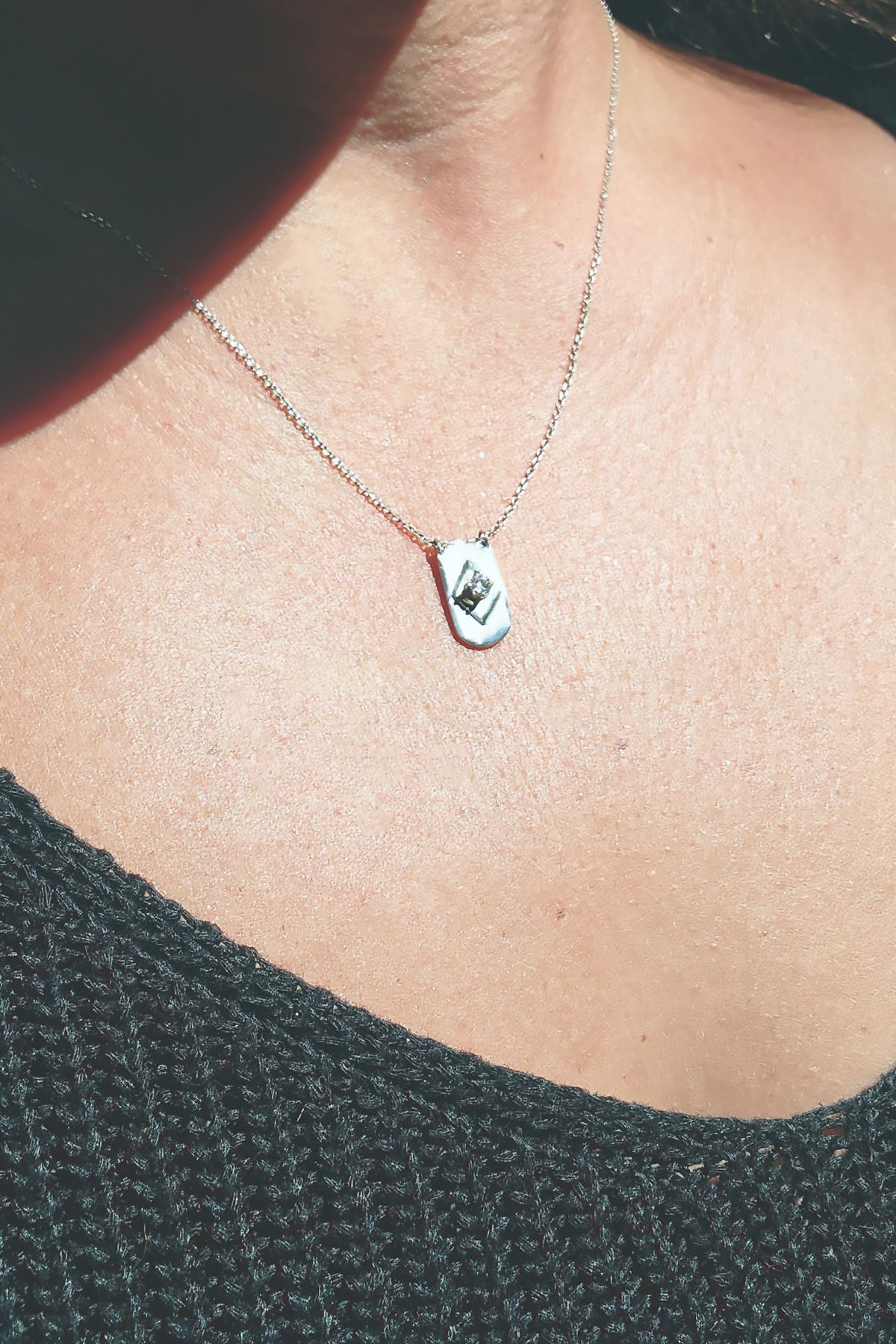 Sterling Silver and Diamond Shield Necklace