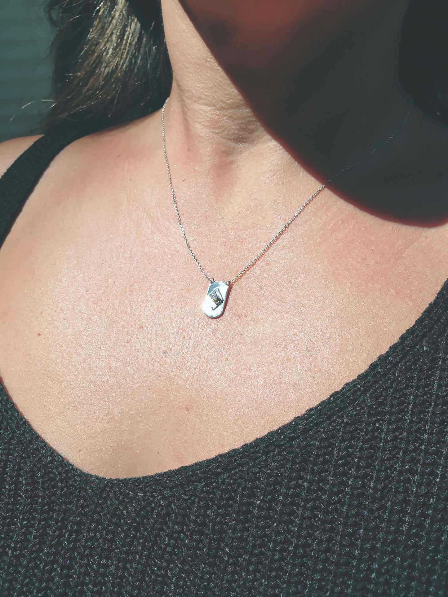 Sterling Silver and Diamond Shield Necklace