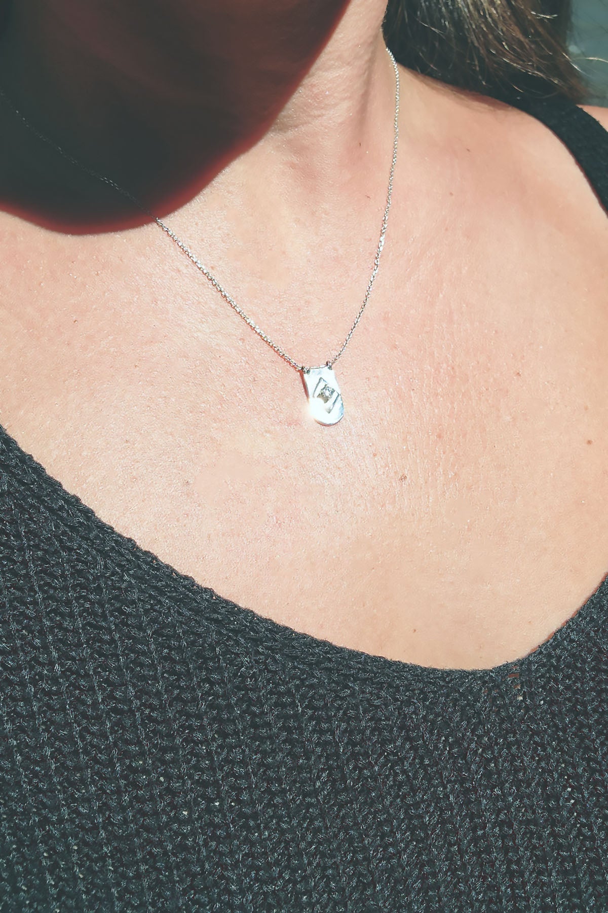 Sterling Silver and Diamond Shield Necklace
