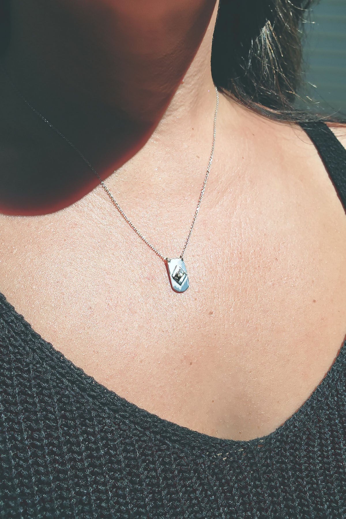 Sterling Silver and Diamond Shield Necklace