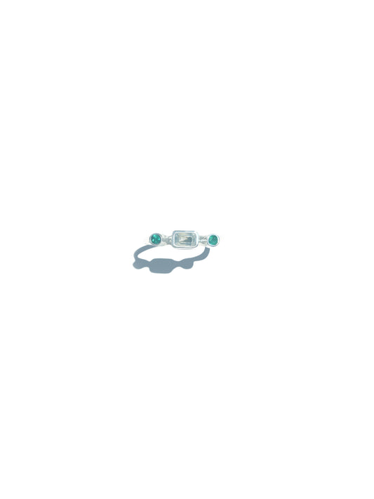 Emerald Cut Diamond and Emerald Ring