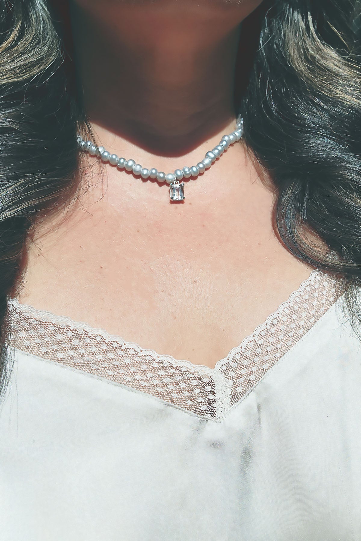 Emerald Cut Citrine and Pearl Beaded Necklace