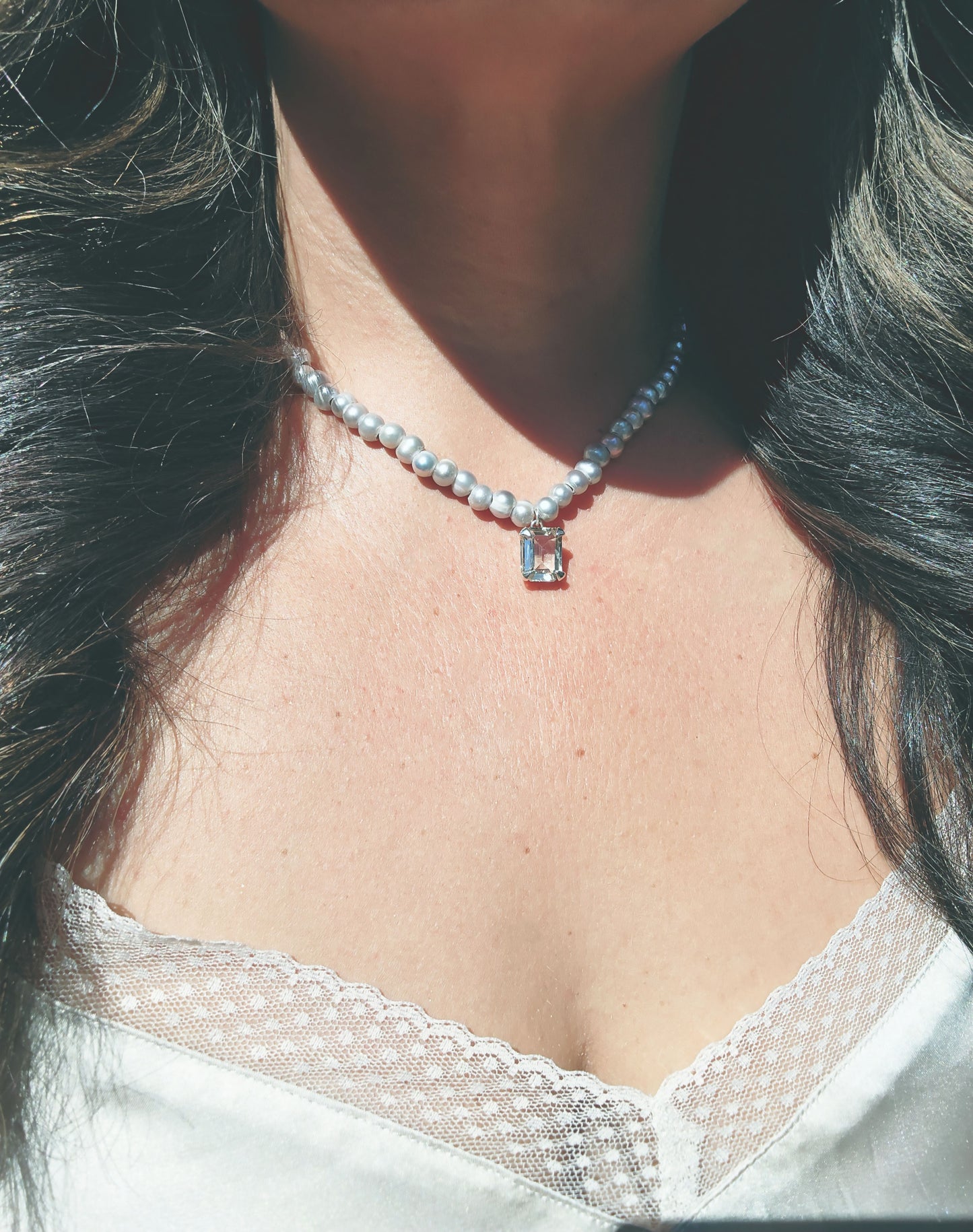 Emerald Cut Citrine and Pearl Beaded Necklace