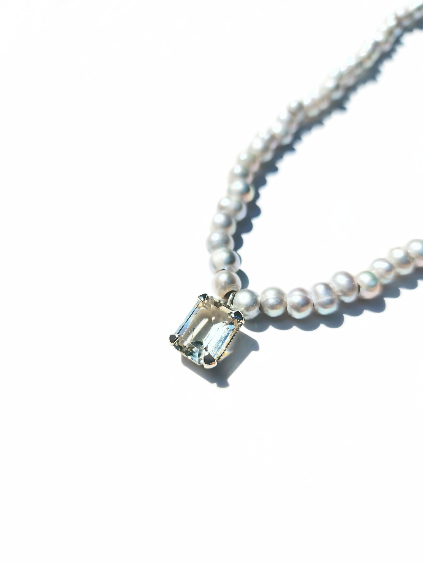 Emerald Cut Citrine and Pearl Beaded Necklace