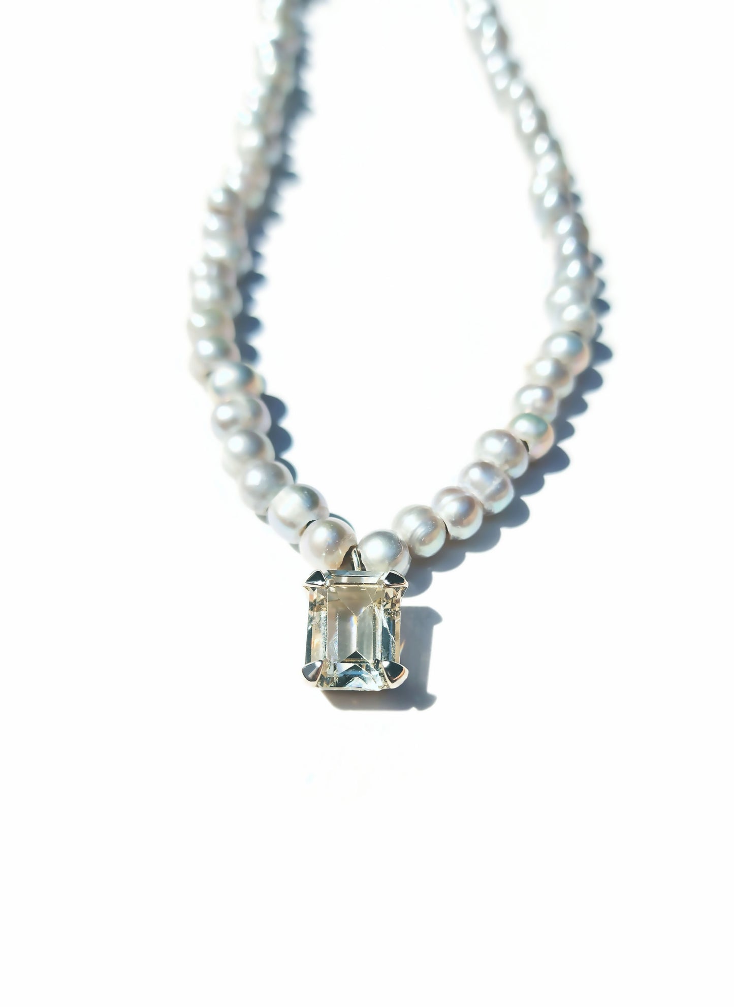 Emerald Cut Citrine and Pearl Beaded Necklace