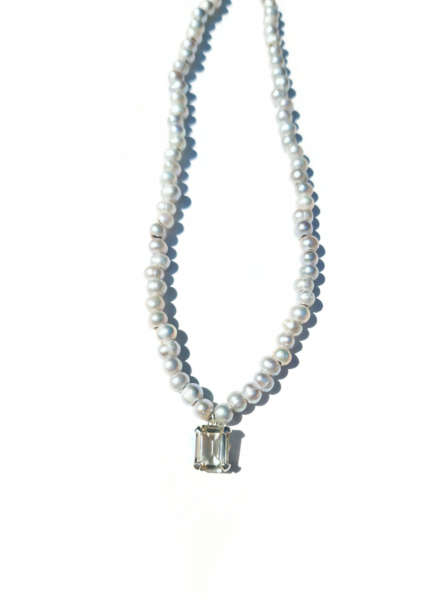 Emerald Cut Citrine and Pearl Beaded Necklace