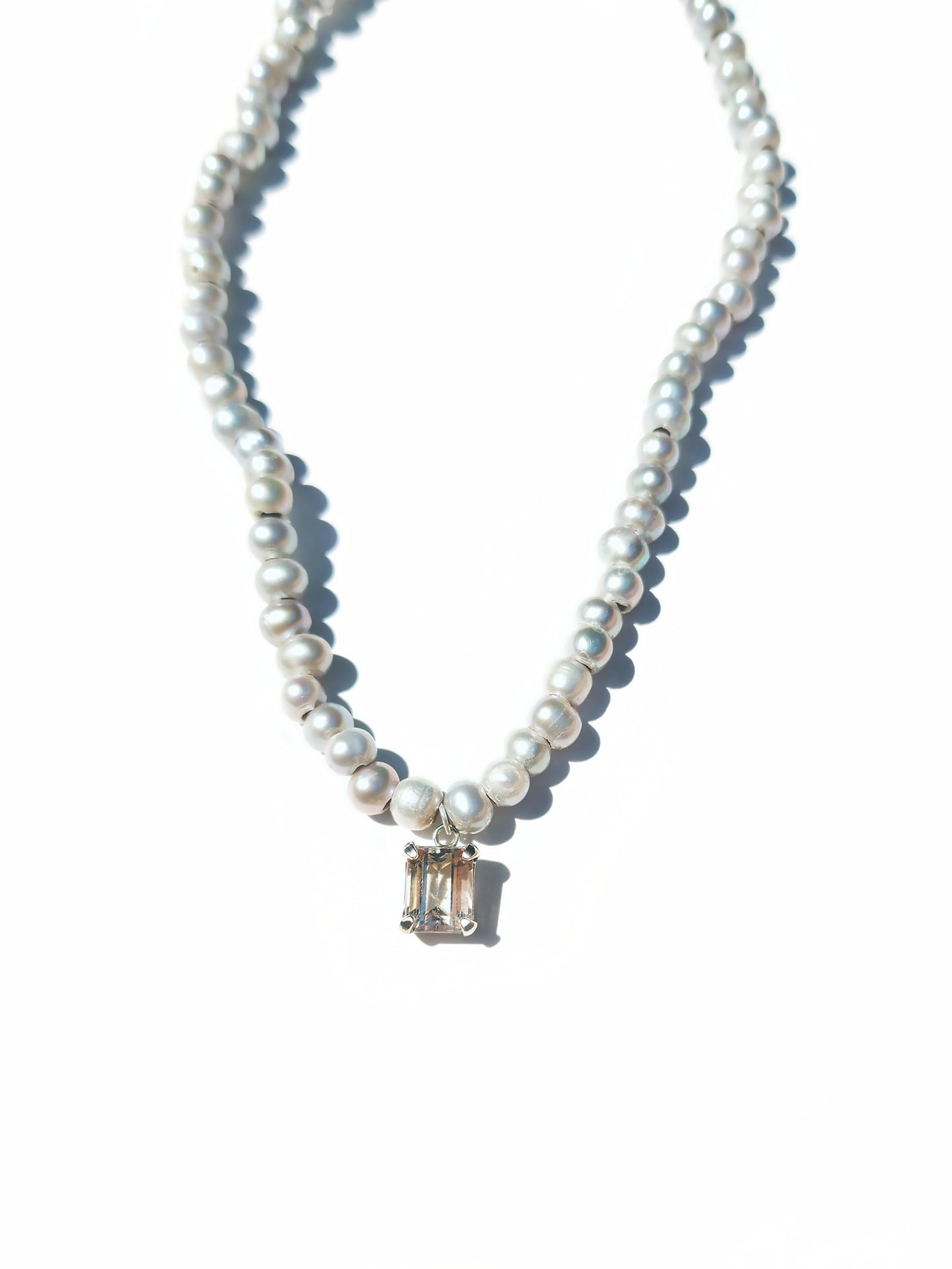 Emerald Cut Citrine and Pearl Beaded Necklace
