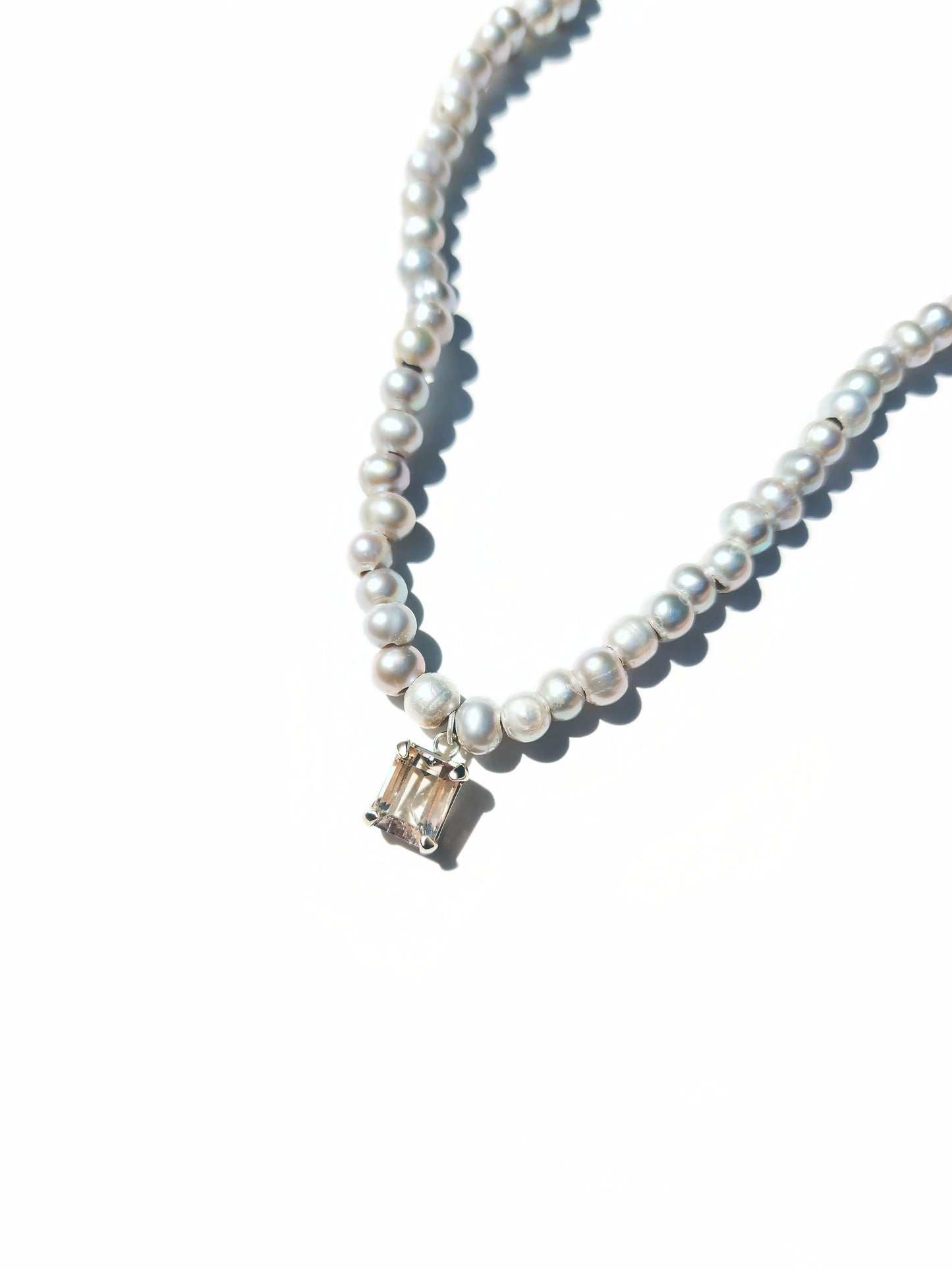 Emerald Cut Citrine and Pearl Beaded Necklace