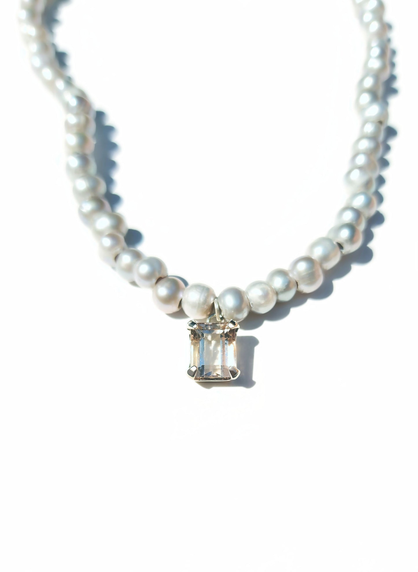 Emerald Cut Citrine and Pearl Beaded Necklace