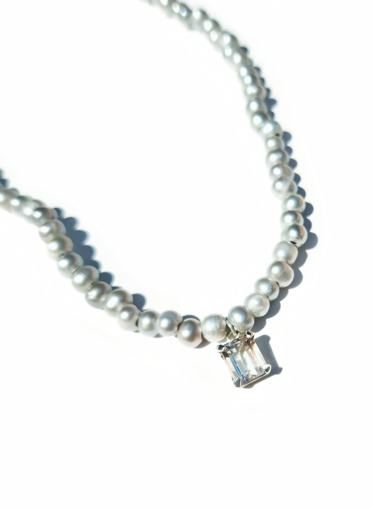 Emerald Cut Citrine and Pearl Beaded Necklace