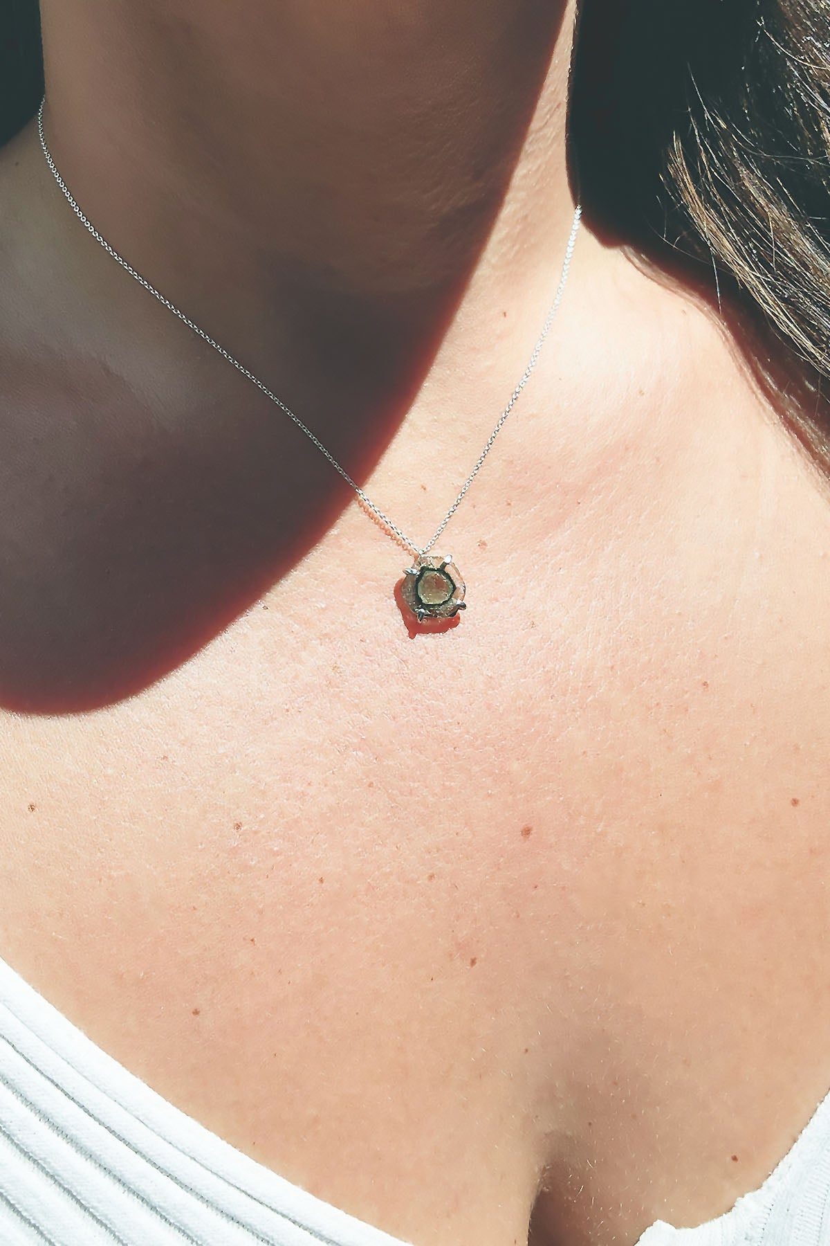 Freeform Green Tourmaline Slice Necklace
