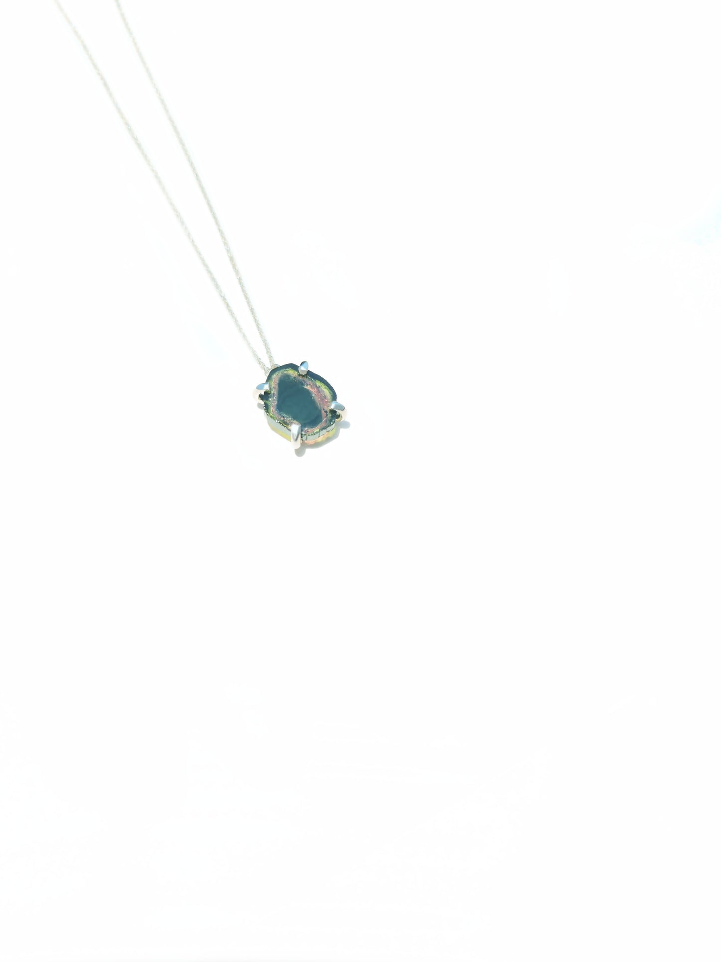 Freeform Watermelon Tourmaline Slice Necklace