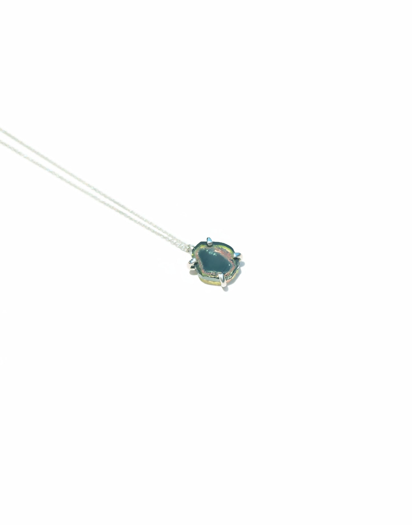 Freeform Watermelon Tourmaline Slice Necklace