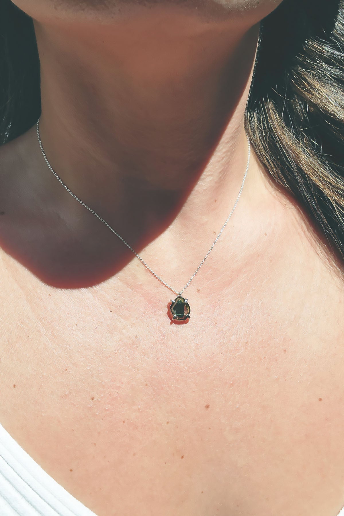 Freeform Watermelon Tourmaline Slice Necklace