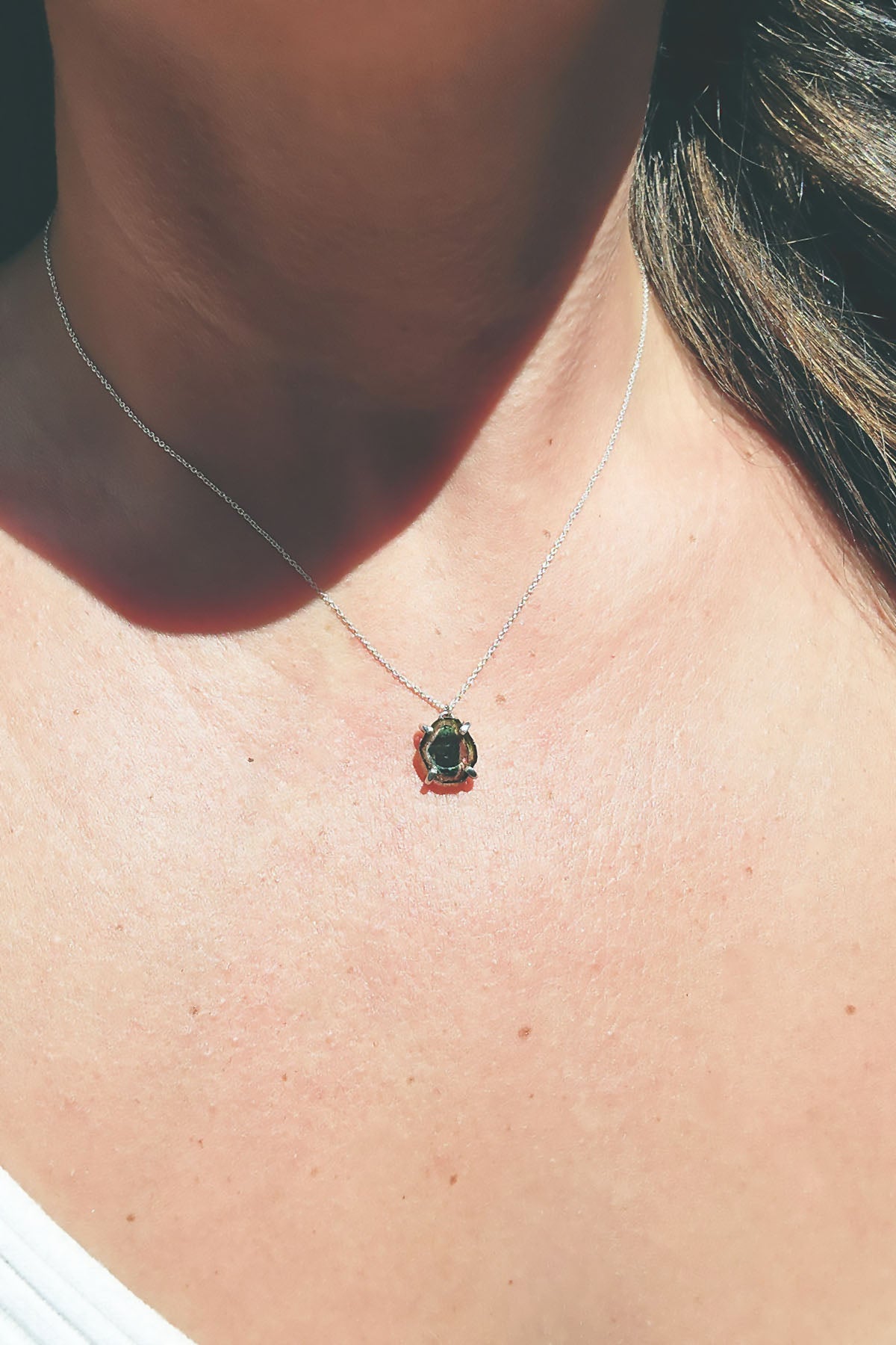 Freeform Watermelon Tourmaline Slice Necklace