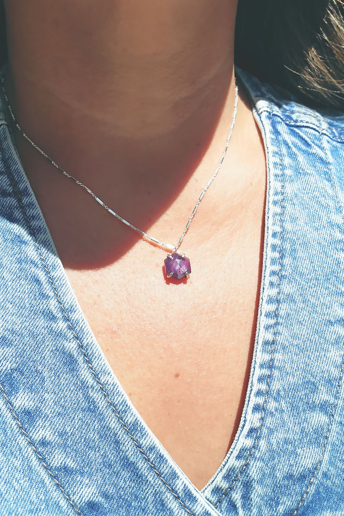 Hexagon Rose Cut Star Ruby Necklace