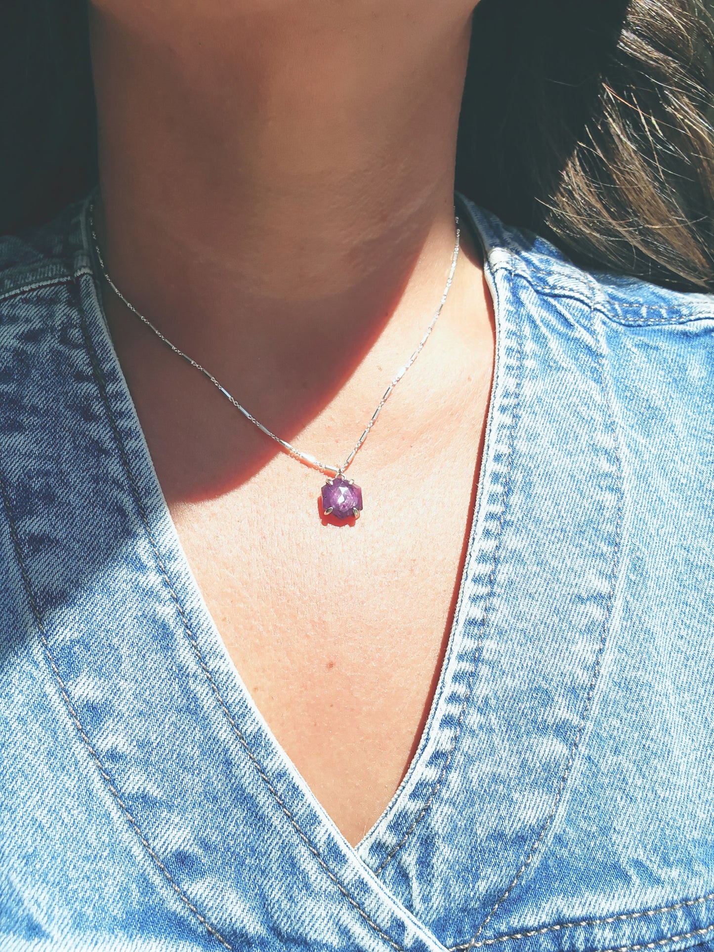 Hexagon Rose Cut Star Ruby Necklace