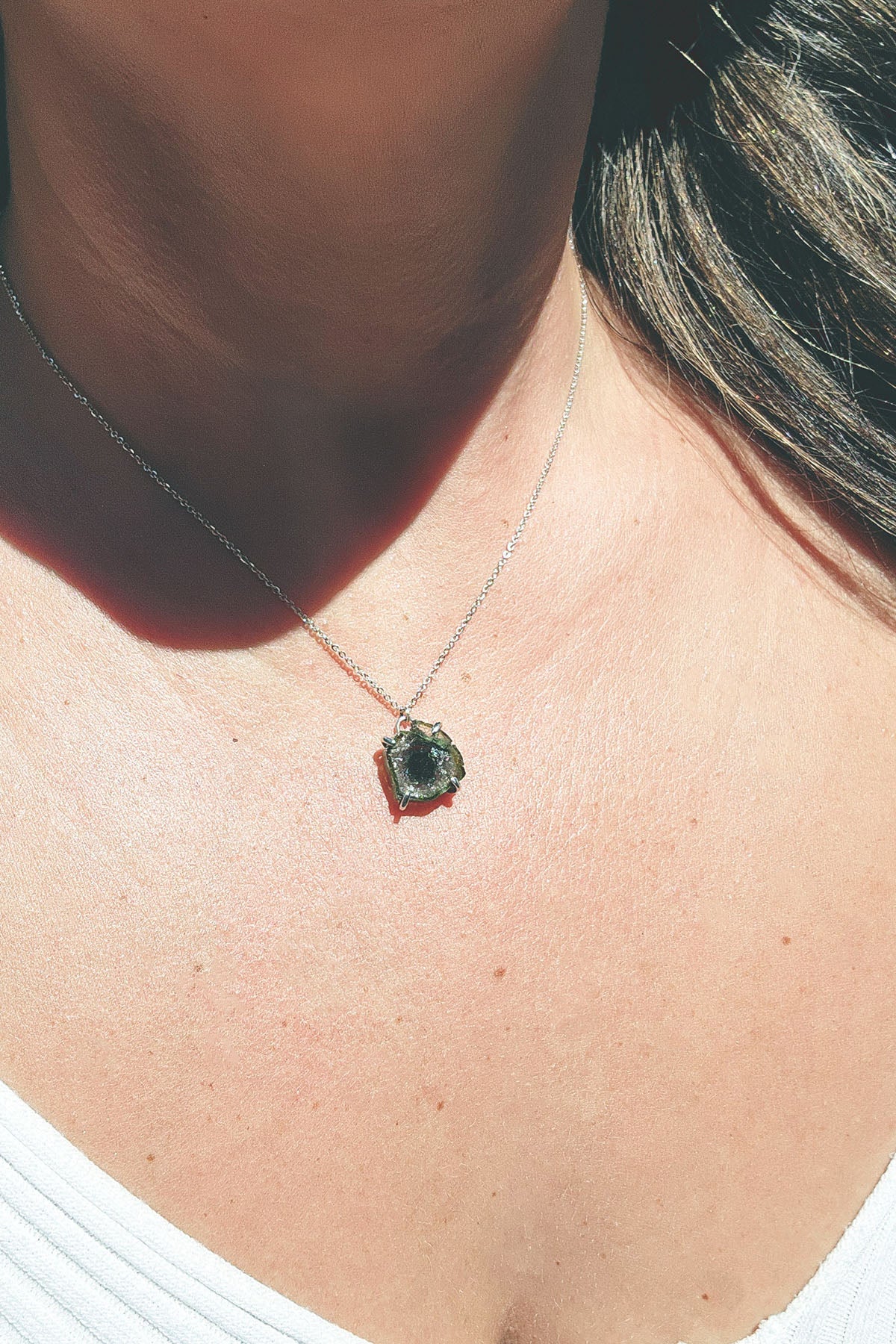Large Watermelon Slice Tourmaline Necklace