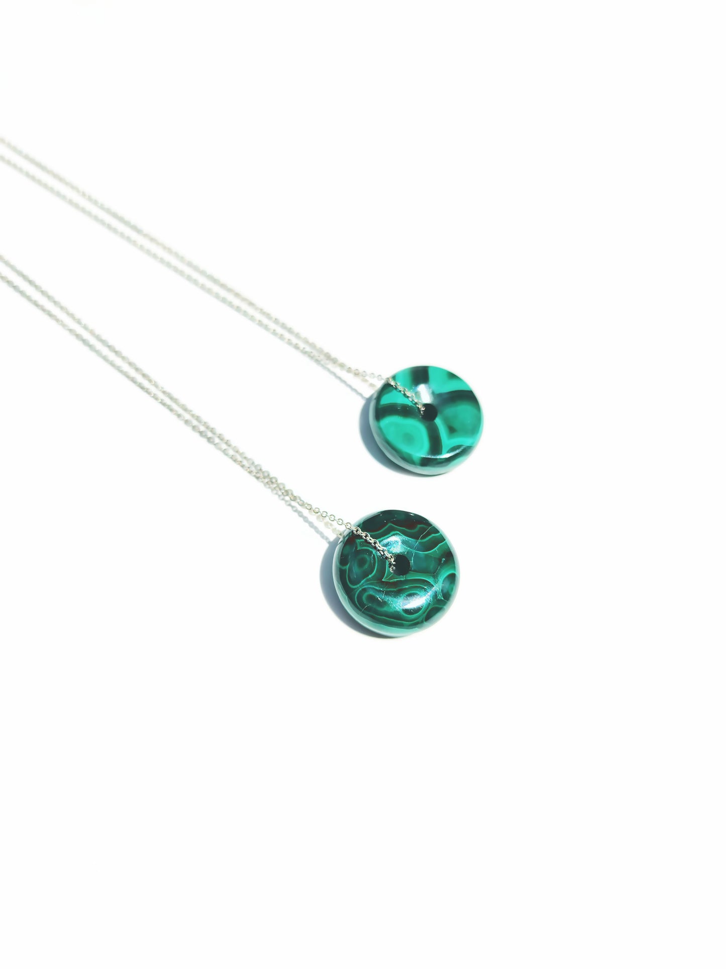Malachite Donut Necklace With Sterling Silver Chain