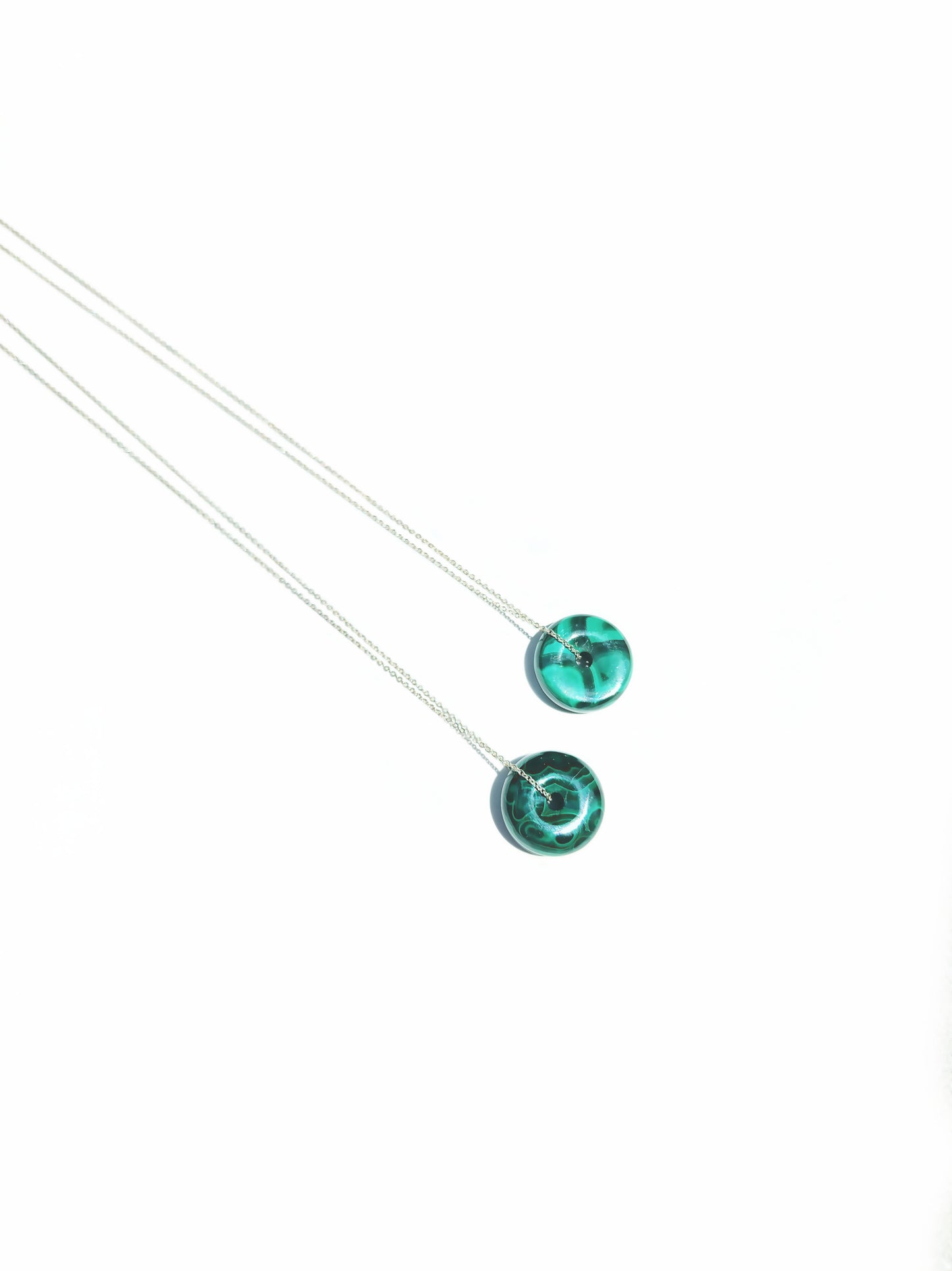 Malachite Donut Necklace With Sterling Silver Chain