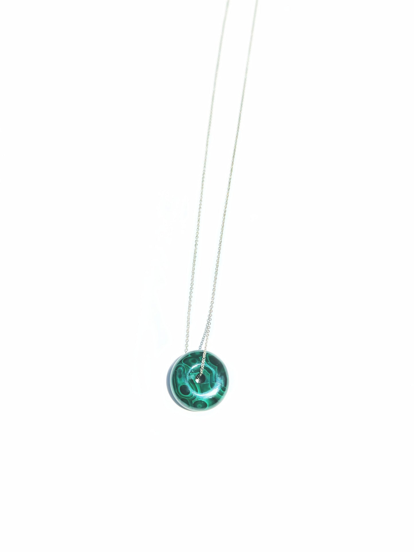 Malachite Donut Necklace With Sterling Silver Chain