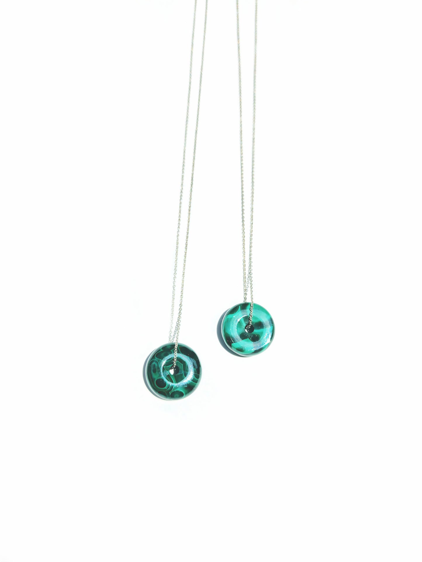 Malachite Donut Necklace With Sterling Silver Chain