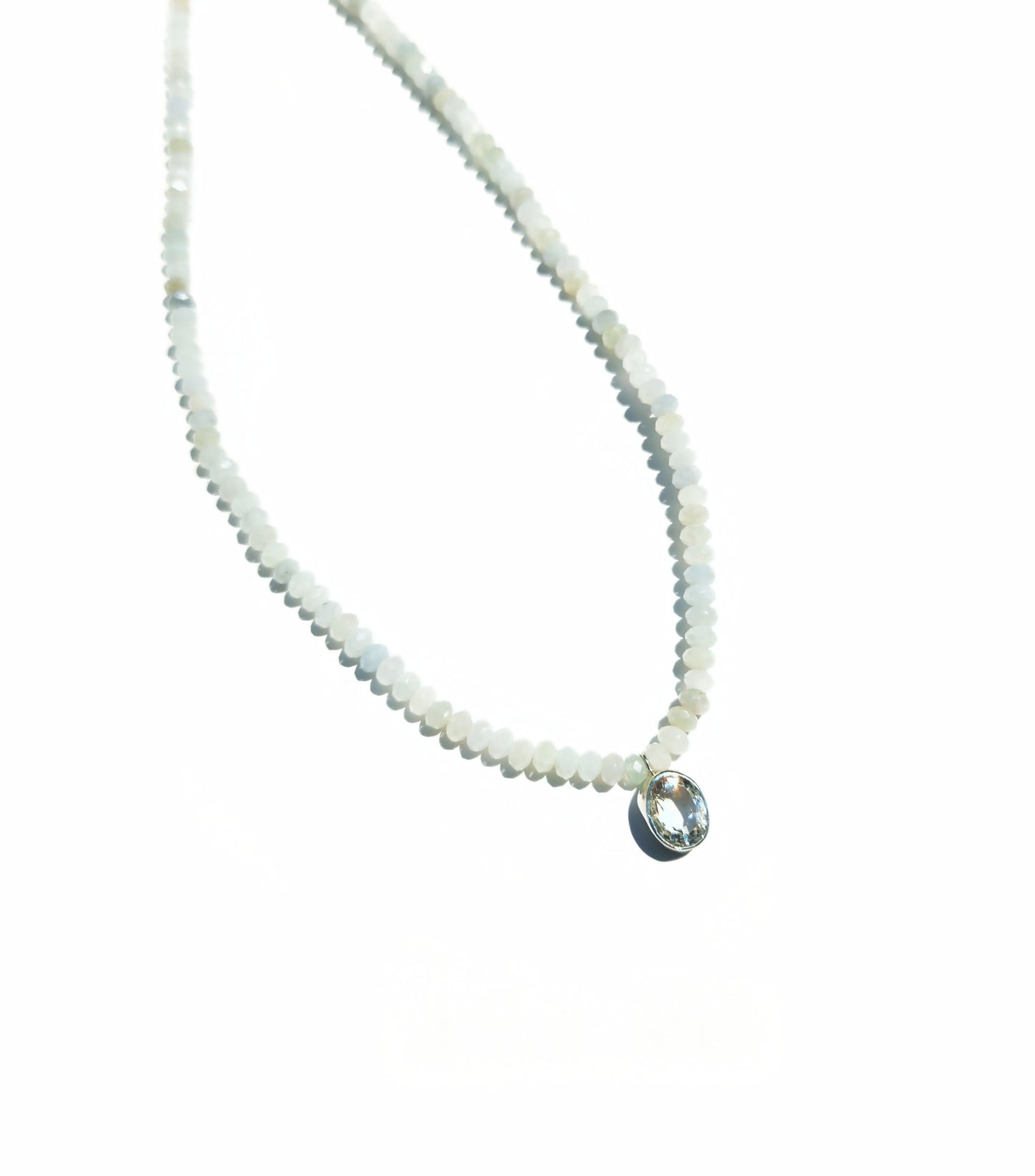 Oval Cut Aquamarine Pendant with Aquamarine Beaded Necklace