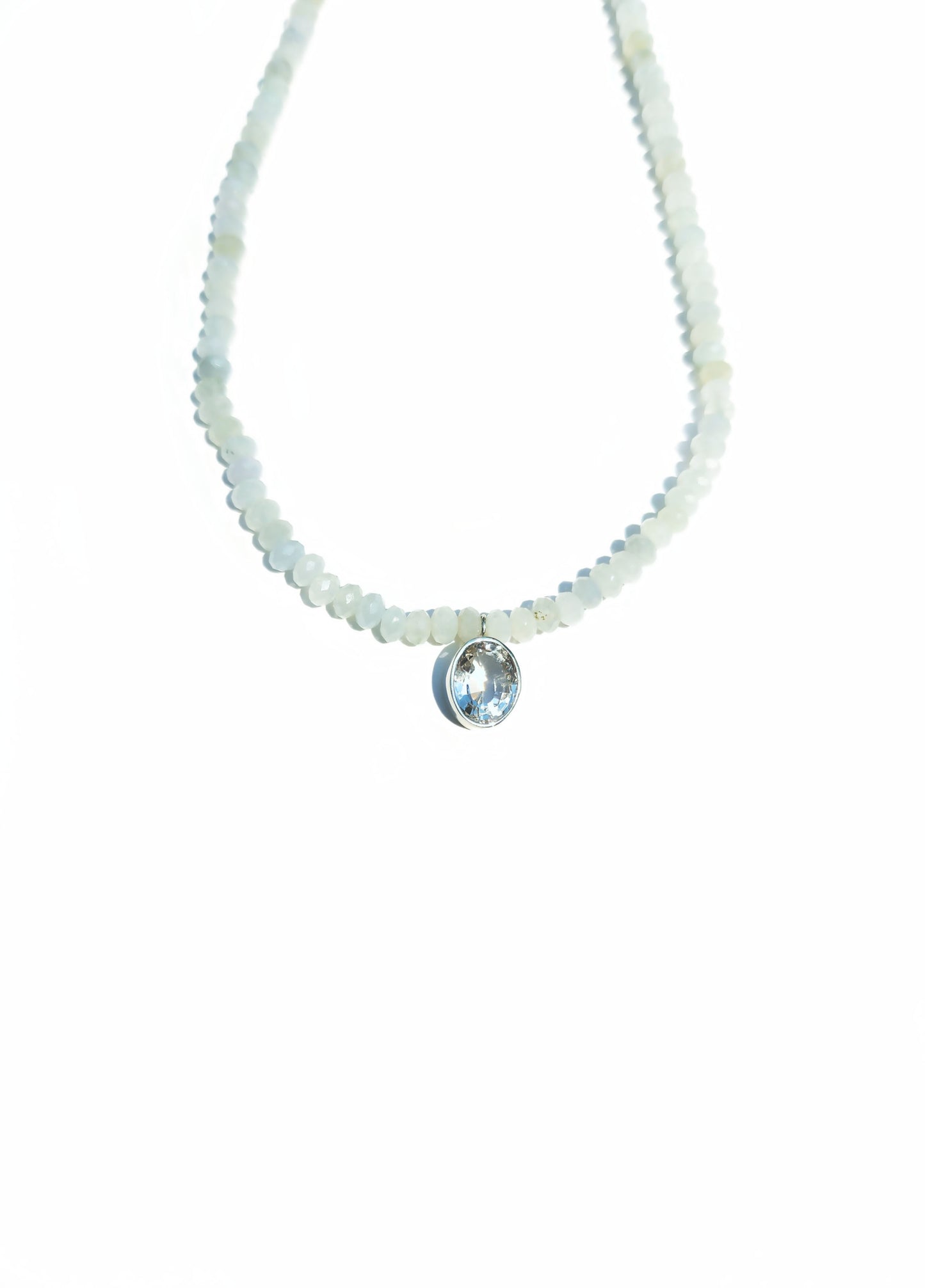 Oval Cut Aquamarine Pendant with Aquamarine Beaded Necklace