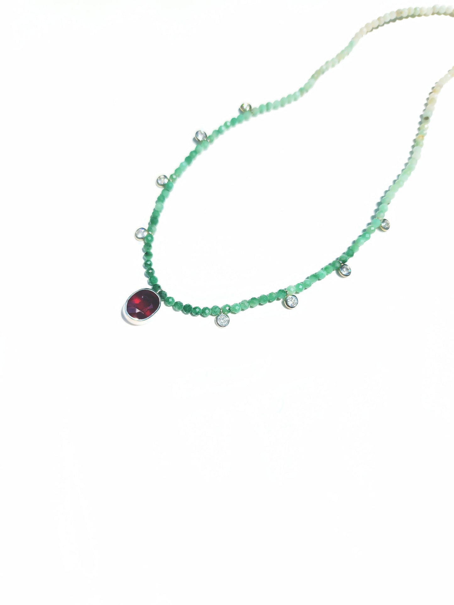 Oval Cut Ruby and Emerald Beaded Necklace