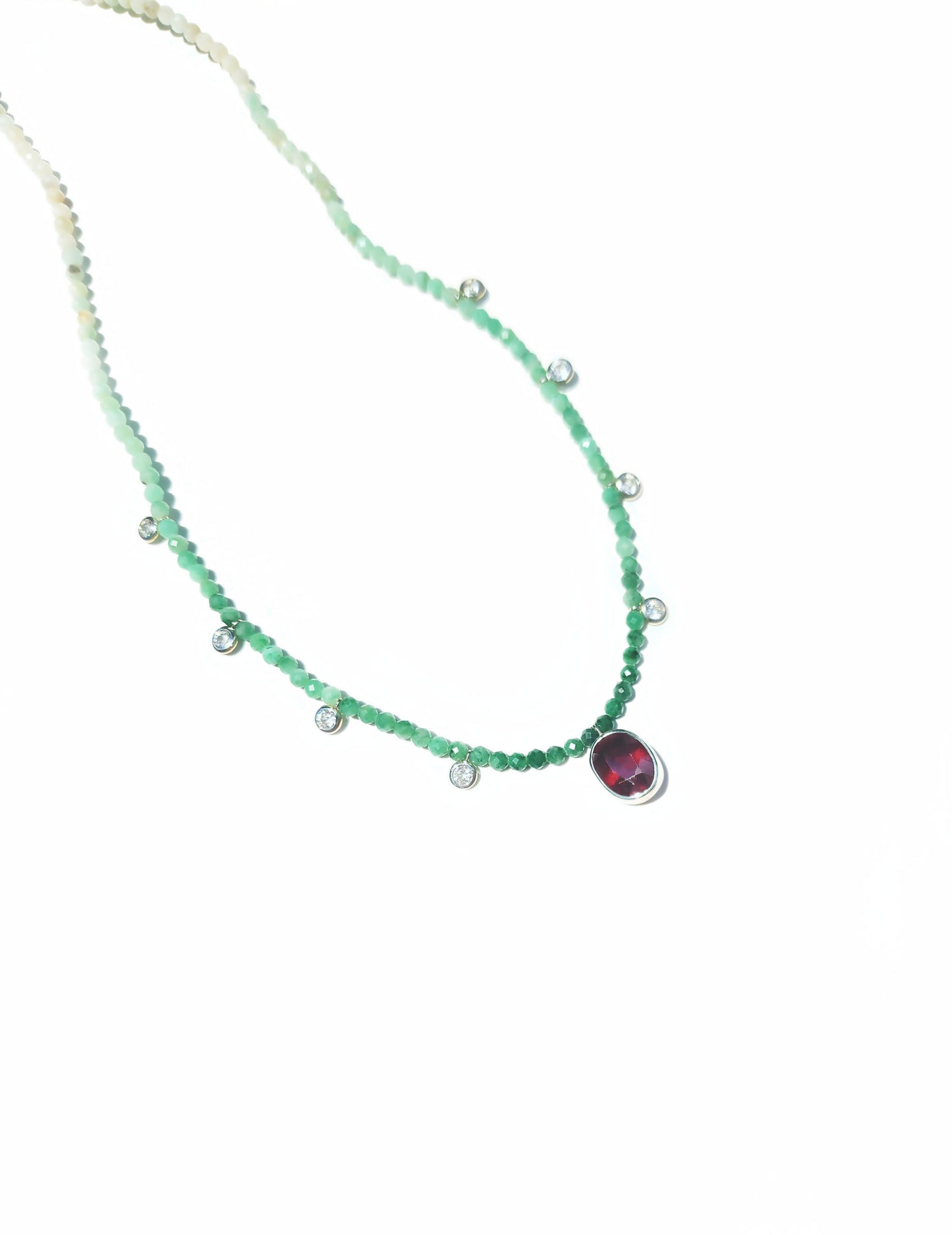 Oval Cut Ruby and Emerald Beaded Necklace