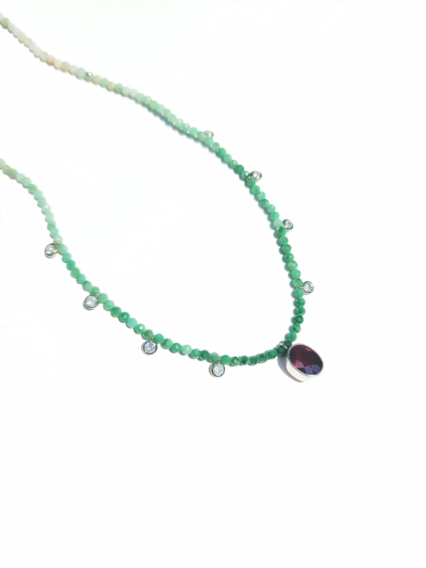 Oval Cut Ruby and Emerald Beaded Necklace