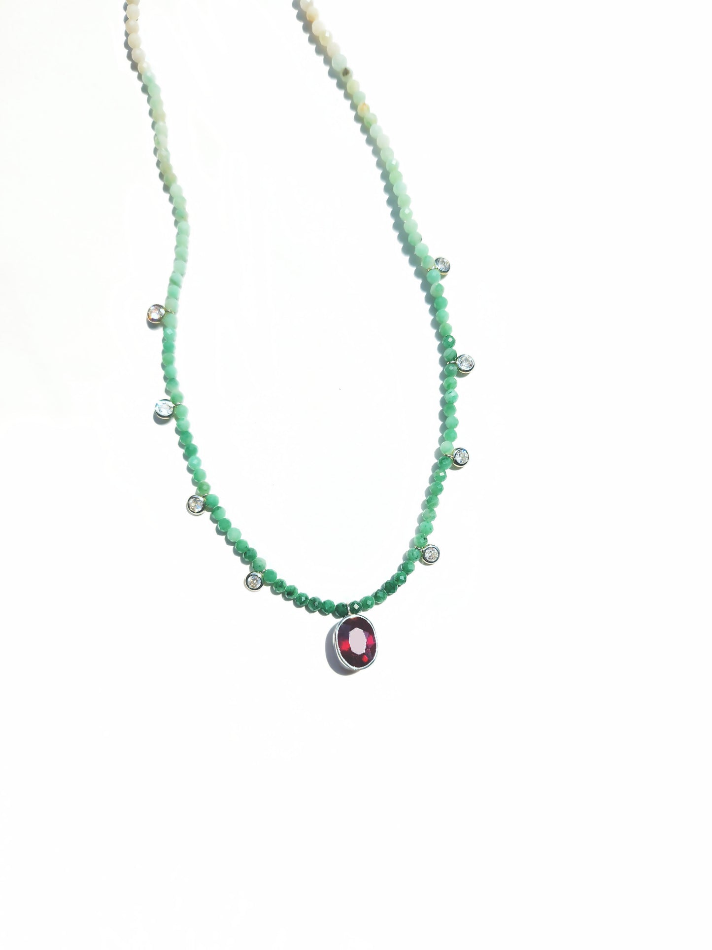 Oval Cut Ruby and Emerald Beaded Necklace