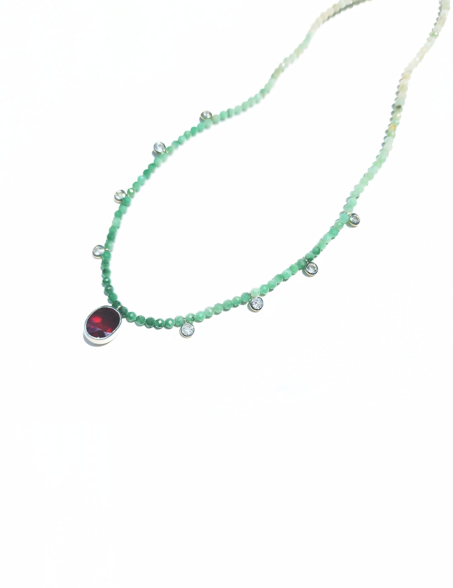 Oval Cut Ruby and Emerald Beaded Necklace