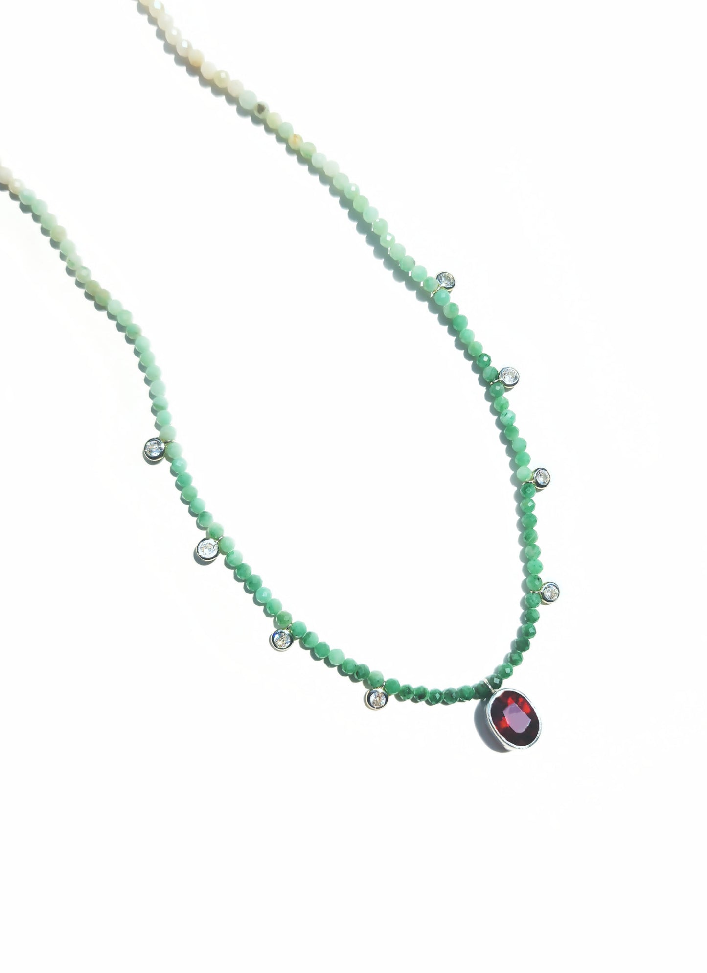 Oval Cut Ruby and Emerald Beaded Necklace