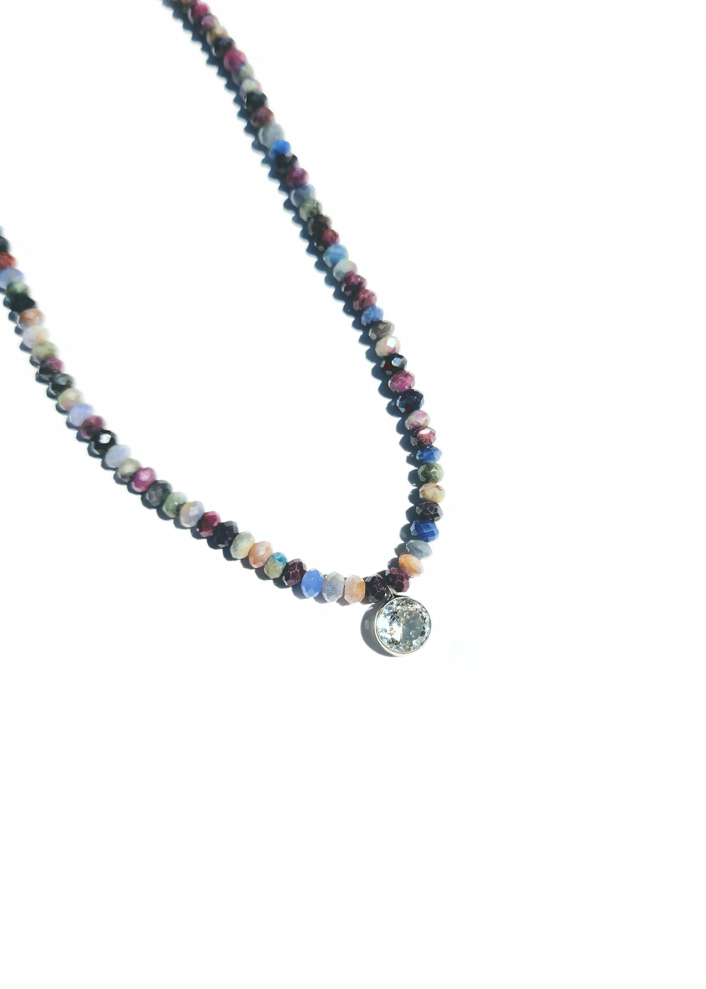 Round Cut Citrine and Sapphire Beaded Necklace