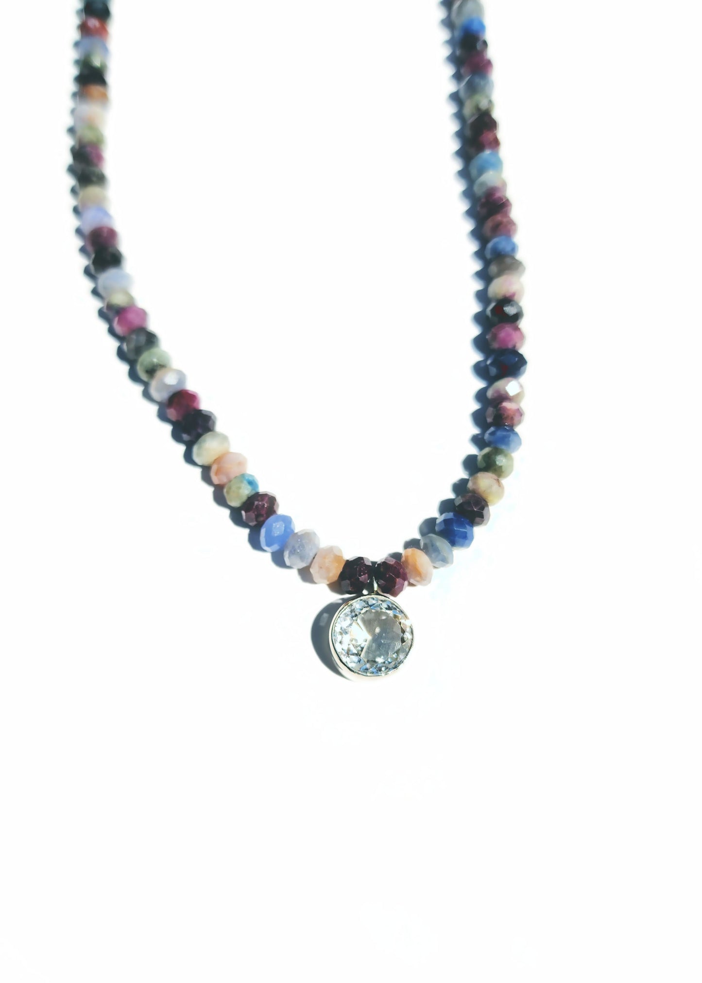 Round Cut Citrine and Sapphire Beaded Necklace