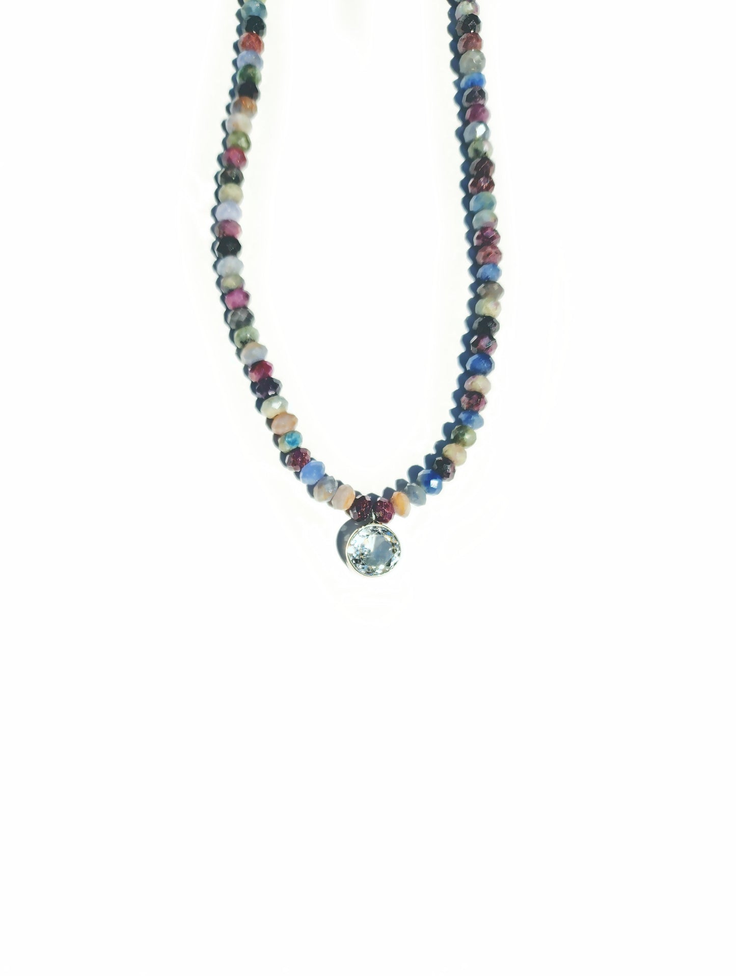 Round Cut Citrine and Sapphire Beaded Necklace