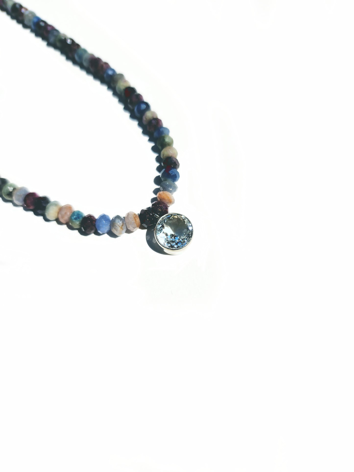 Round Cut Citrine and Sapphire Beaded Necklace