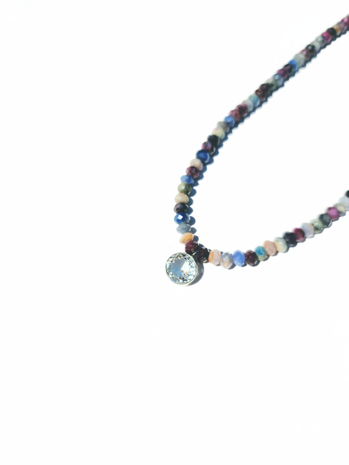 Round Cut Citrine and Sapphire Beaded Necklace
