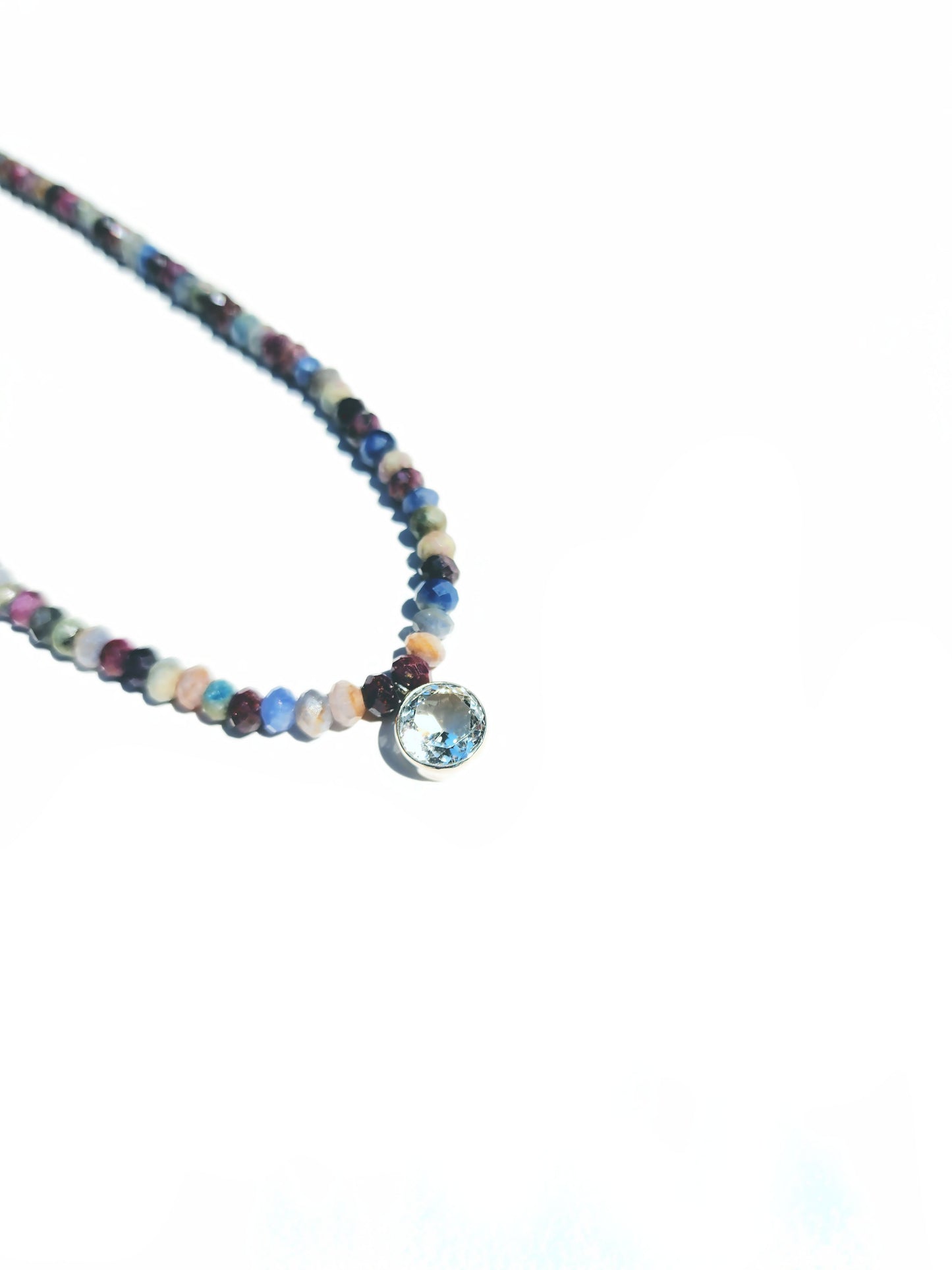 Round Cut Citrine and Sapphire Beaded Necklace