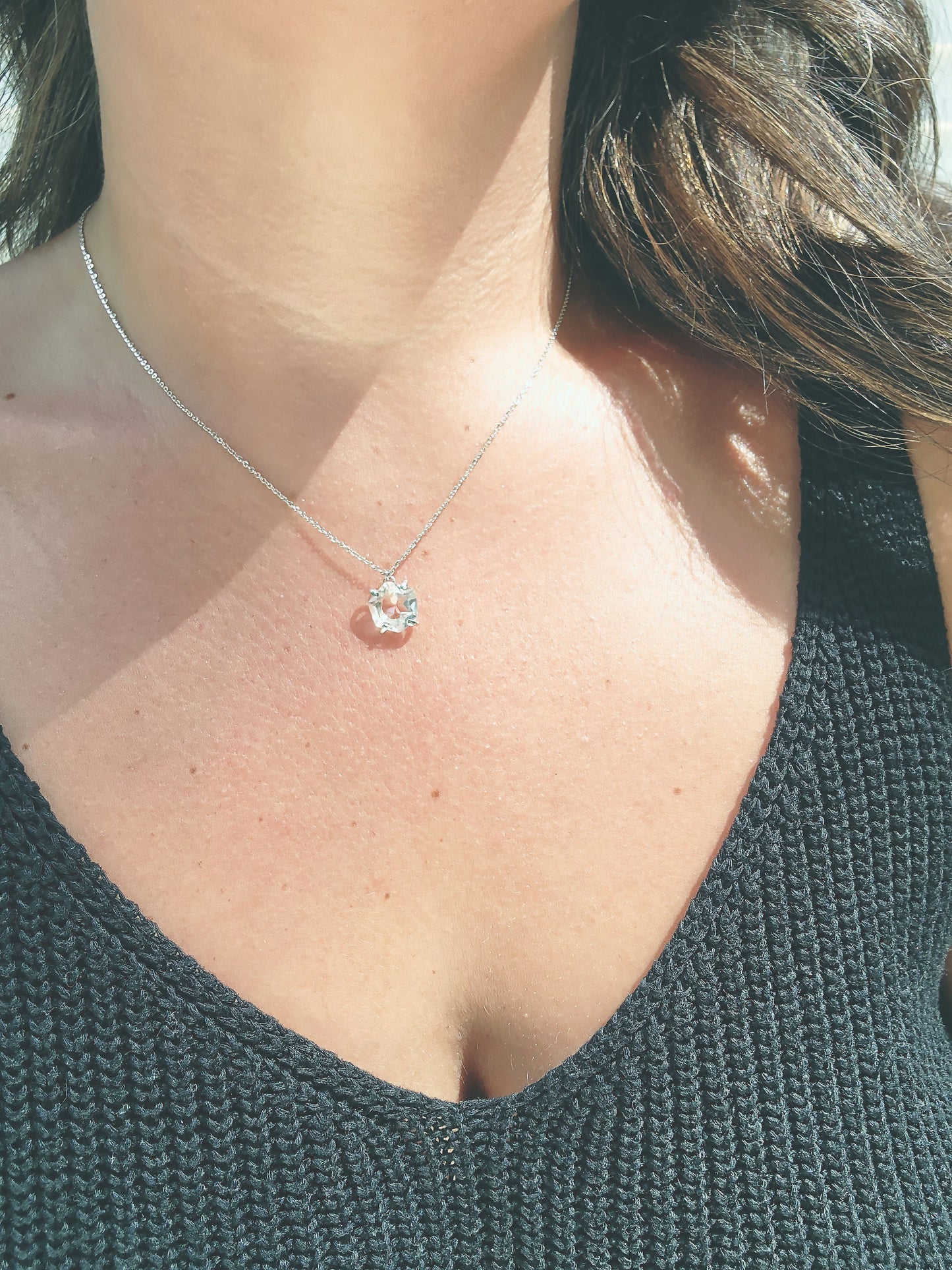 Hexagonal Cut Faceted Quartz Necklace