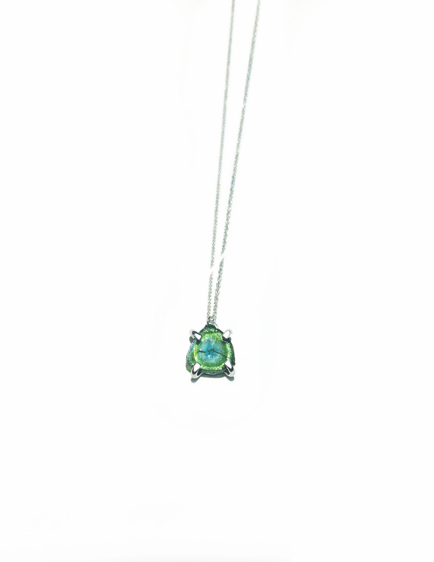 Triangular Blue Green Tourmaline Slice Necklace