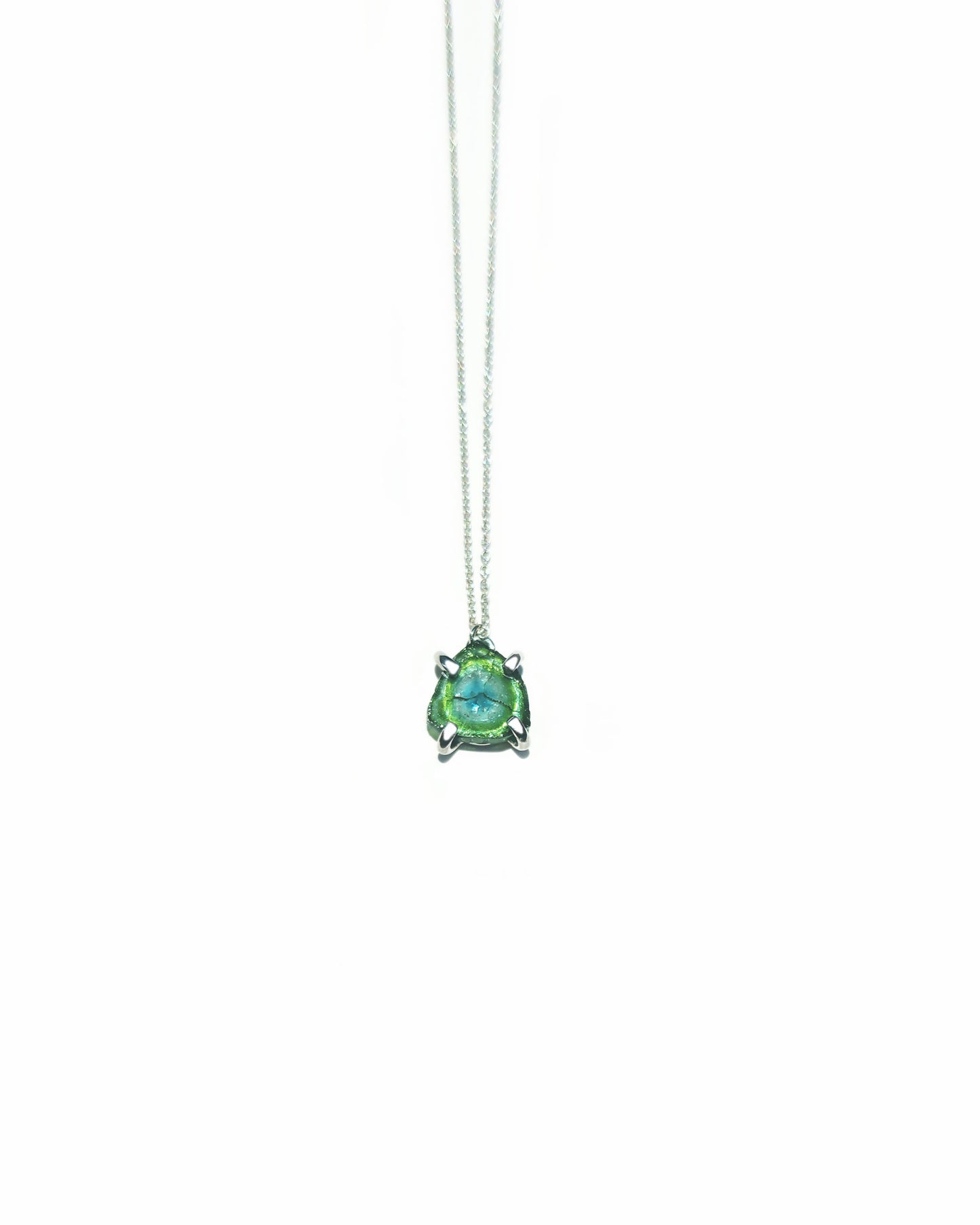 Triangular Blue Green Tourmaline Slice Necklace