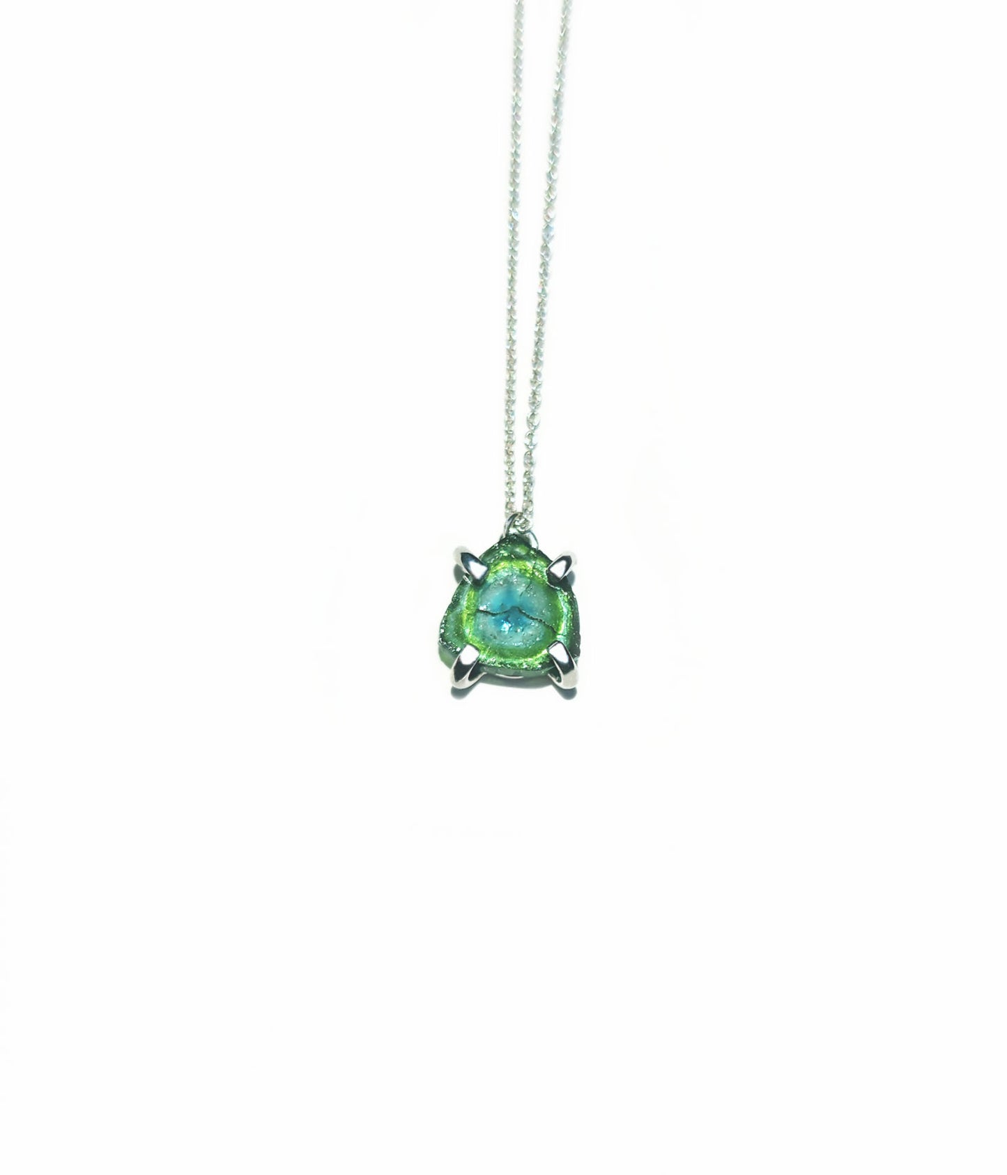 Triangular Blue Green Tourmaline Slice Necklace