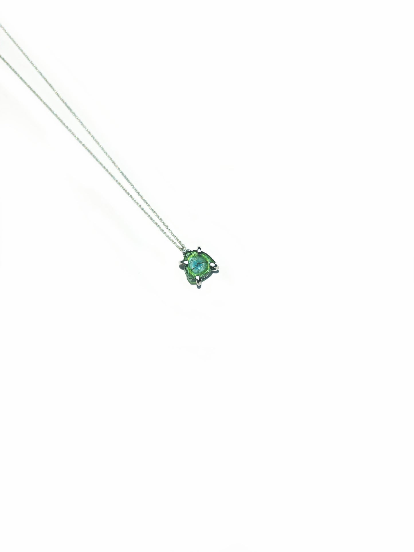 Triangular Blue Green Tourmaline Slice Necklace