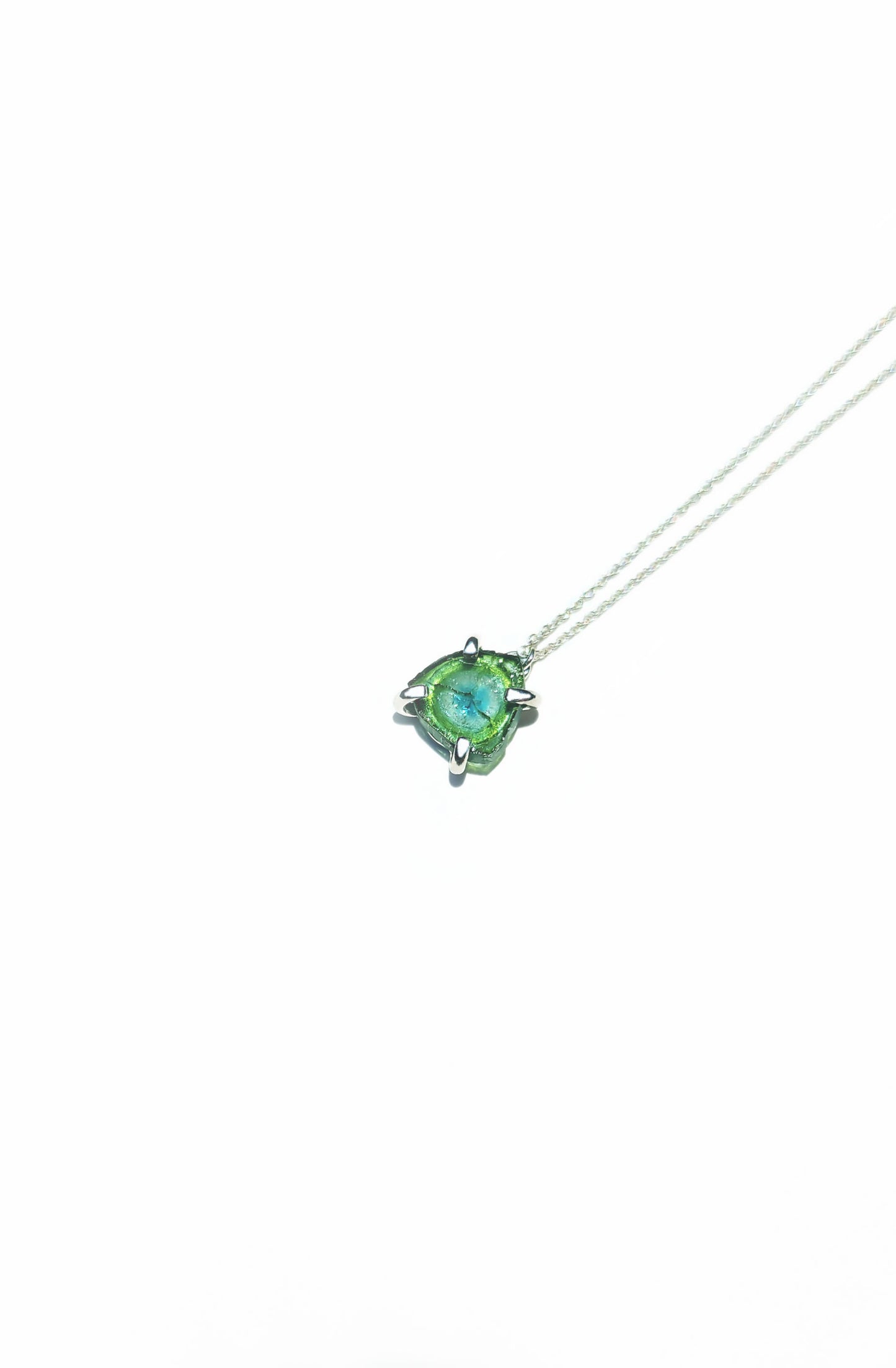 Triangular Blue Green Tourmaline Slice Necklace