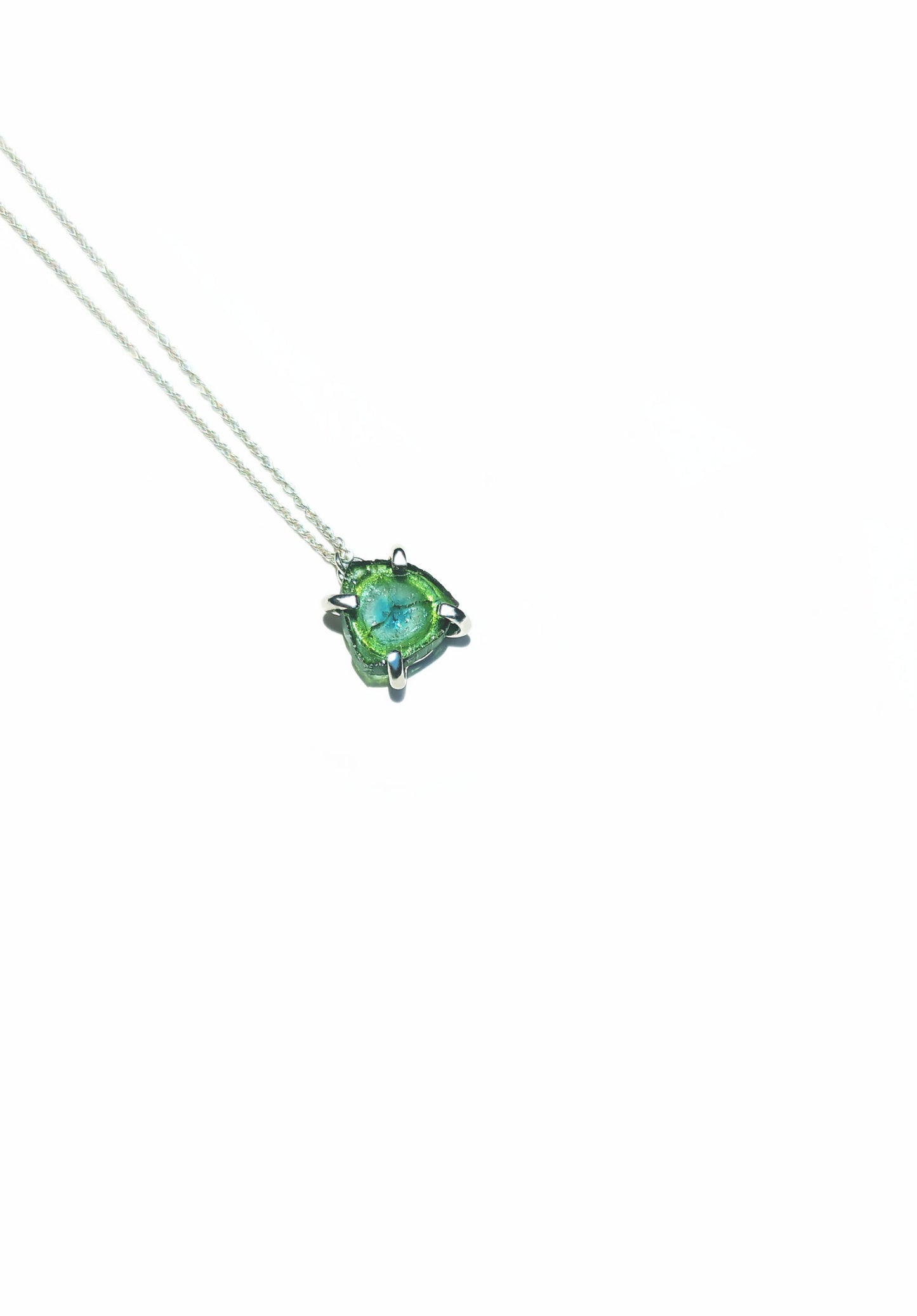 Triangular Blue Green Tourmaline Slice Necklace