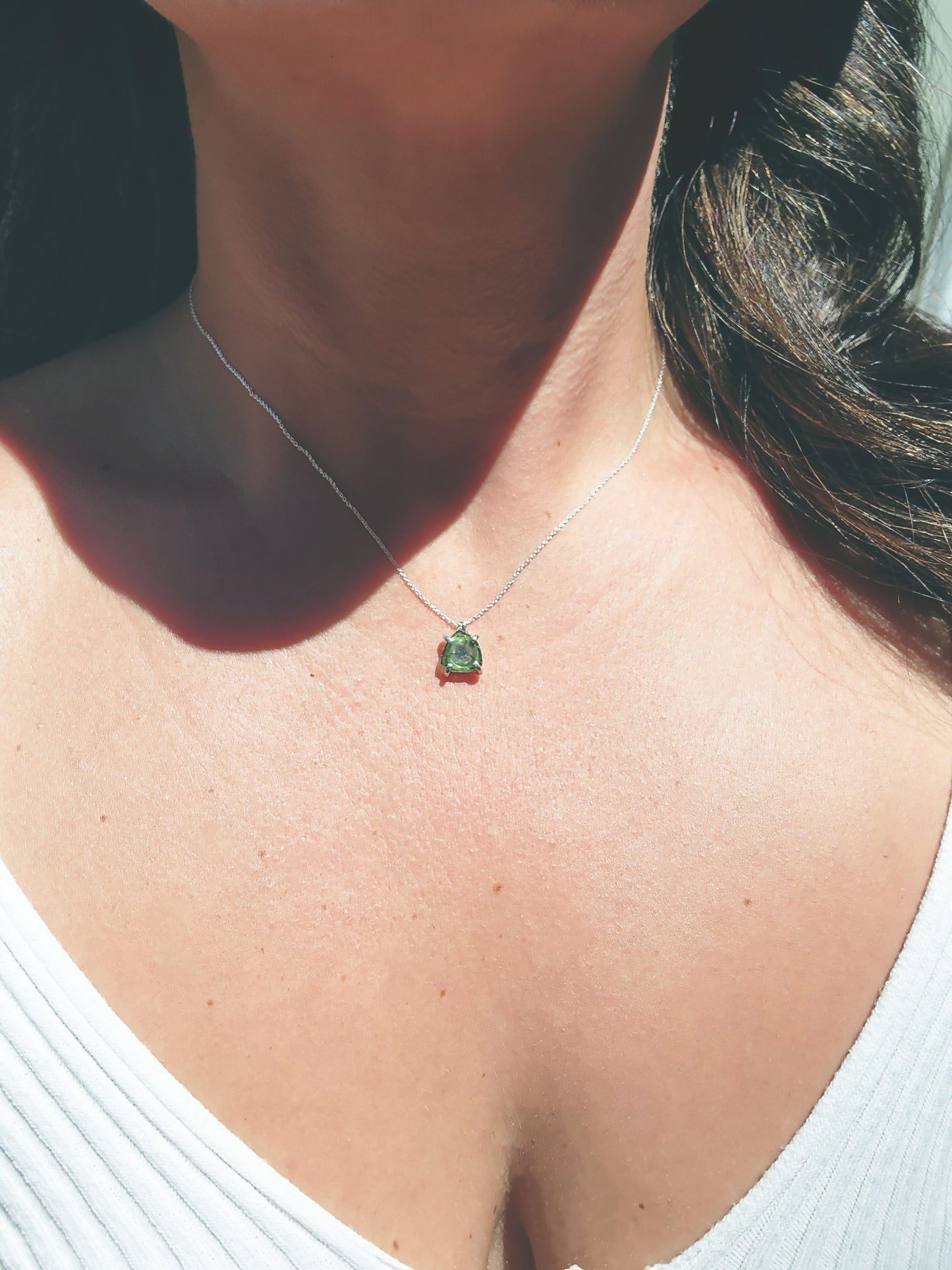 Triangular Blue Green Tourmaline Slice Necklace
