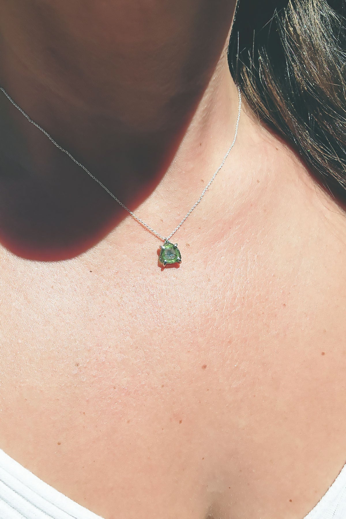 Triangular Blue Green Tourmaline Slice Necklace