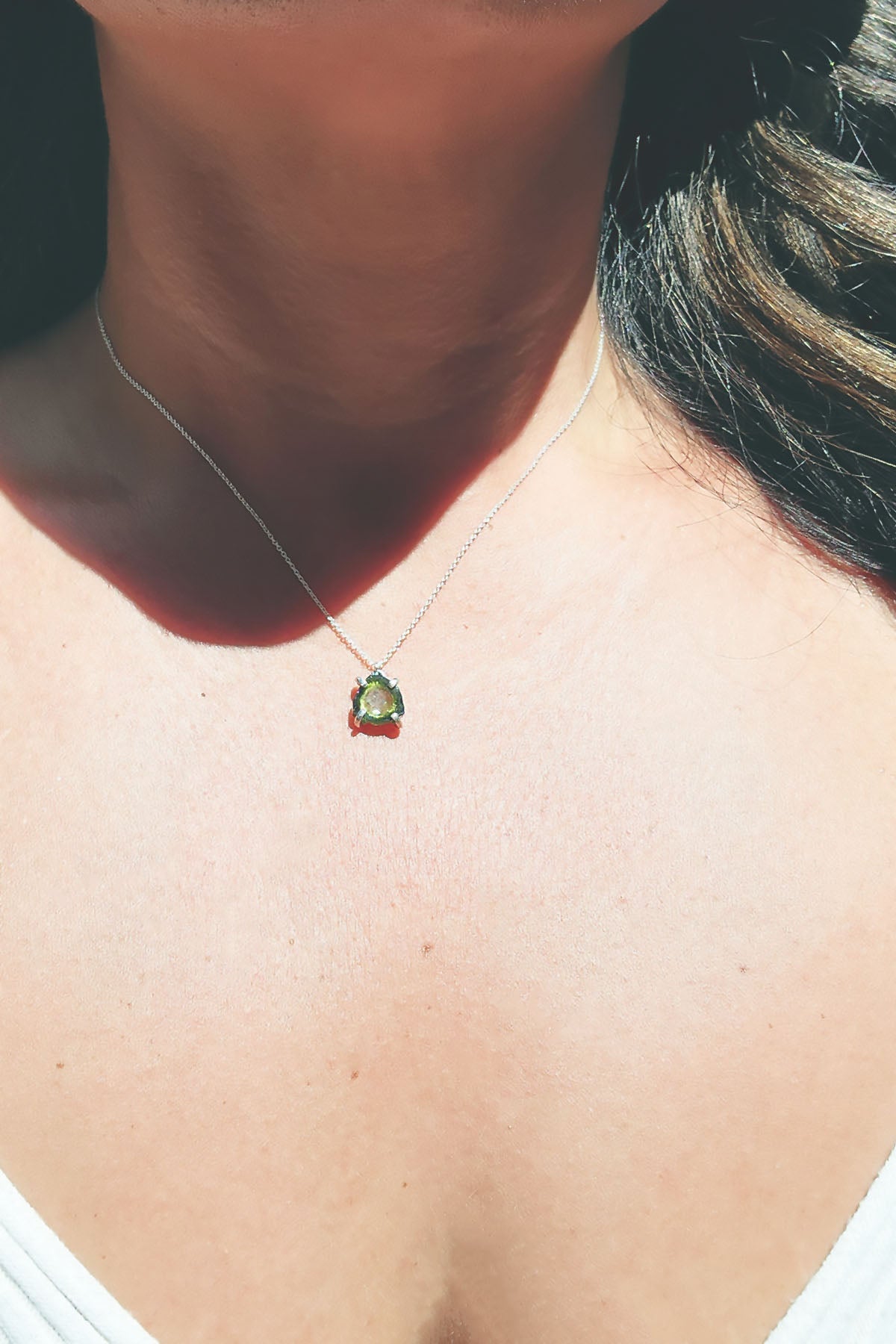 Triangular Green Tourmaline Slice Necklace